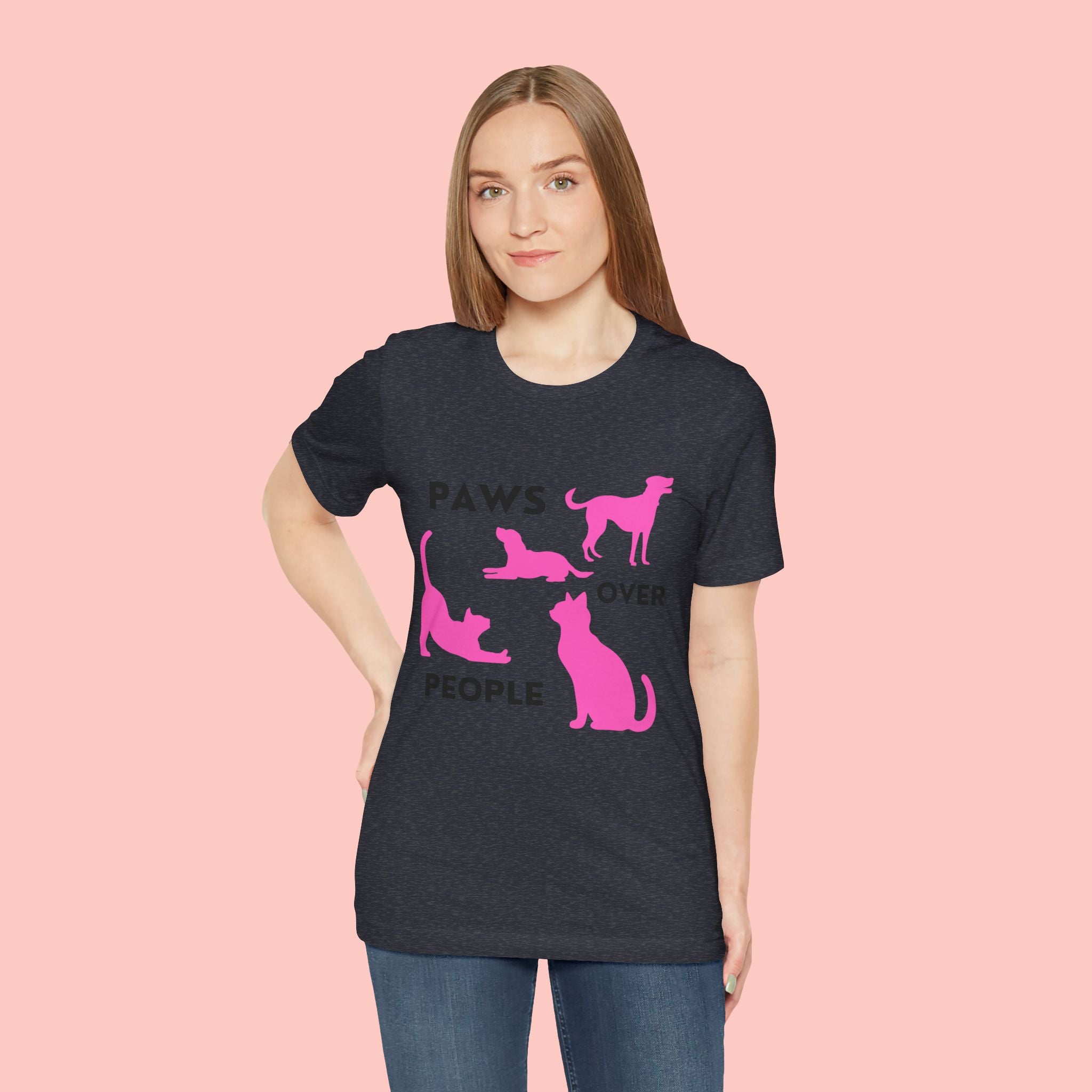 Paws Over People Tee — Pink Cats & Dogs Graphic T-Shirt