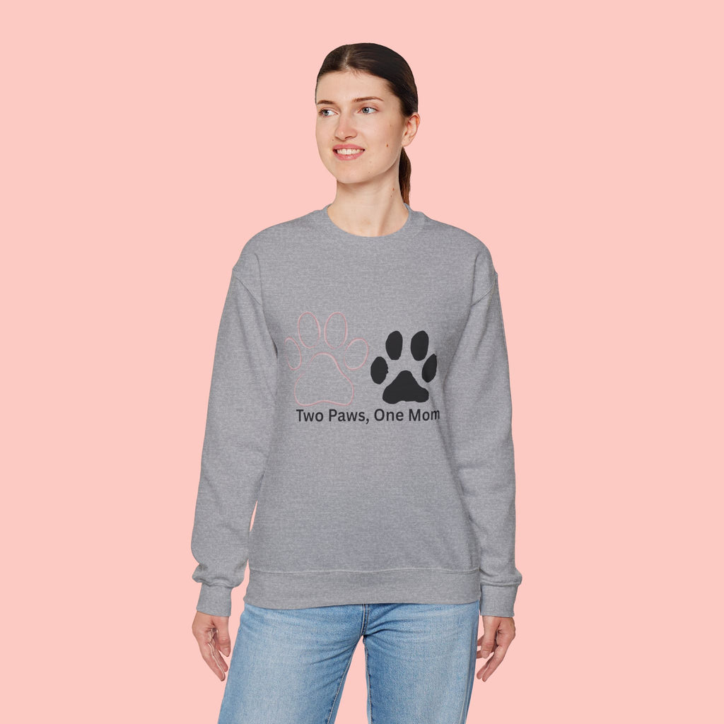 Crewneck Sweatshirt – "Two Paws, One Mom" Paw Print Mom Gift