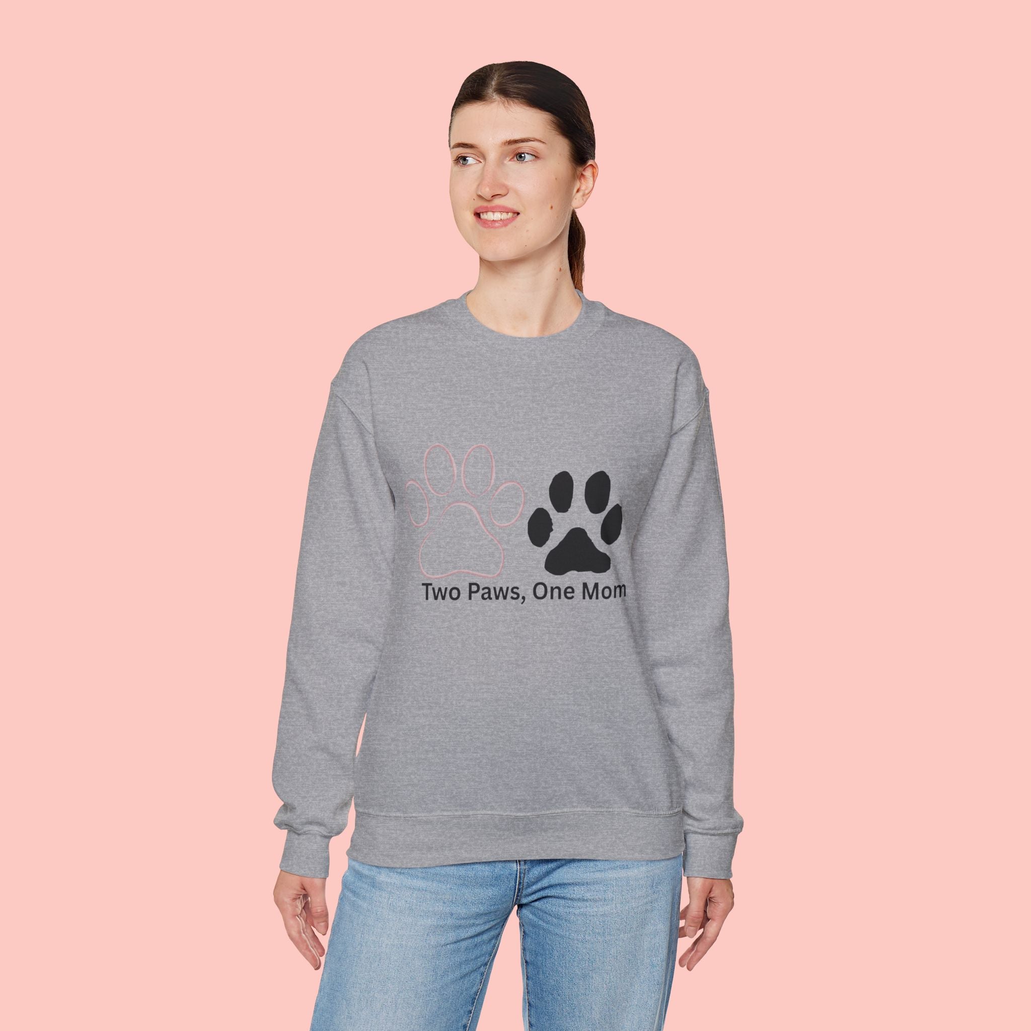 Crewneck Sweatshirt – "Two Paws, One Mom" Paw Print Mom Gift