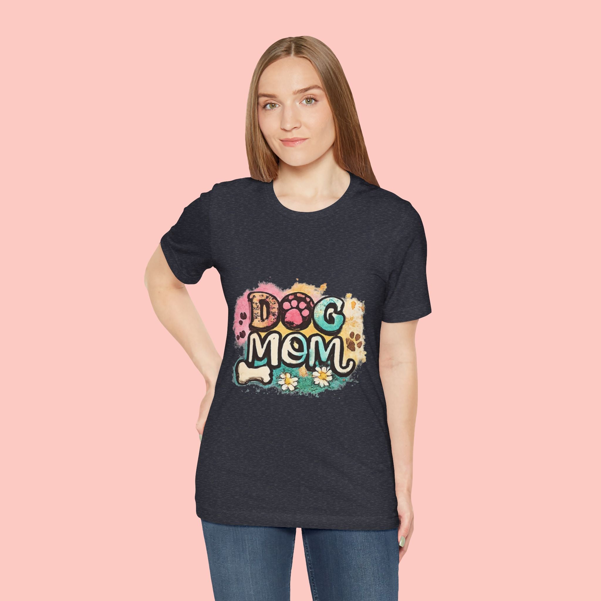 Dog Mom T-Shirt — Colorful Paw Print Graphic Tee for Pet Lovers