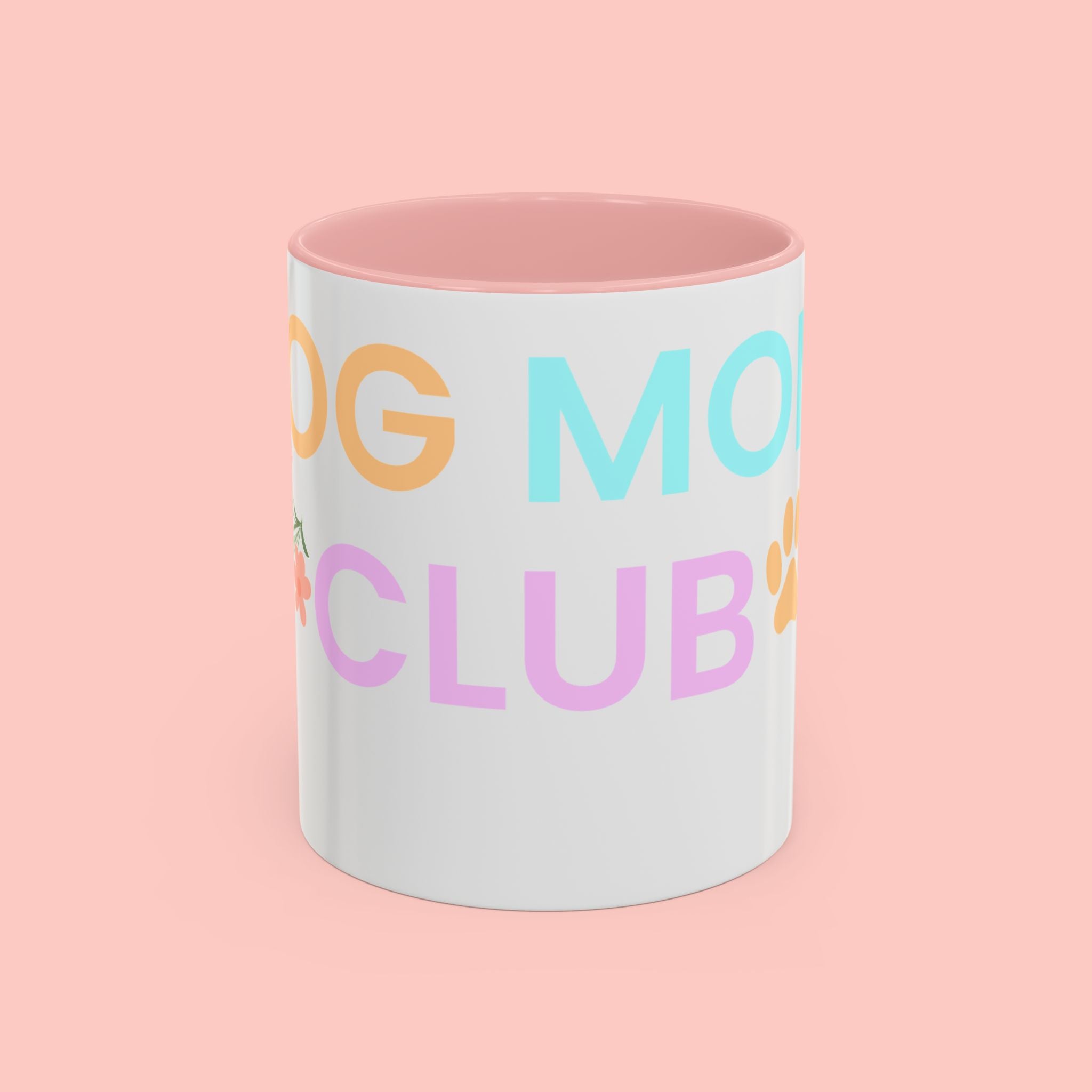 Dog Mom Club Accent Coffee Mug – Colorful Paw Print 11/15oz