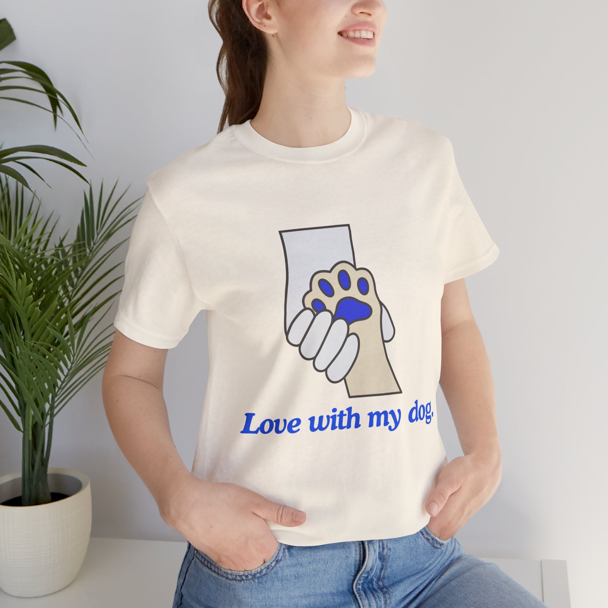 Dog Lover T-Shirt — "Love with my dog." Paw Print Graphic