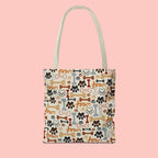 Dog Paw & Bone Pattern Tote Bag — 'Woof' All-Over Print Canvas Tote