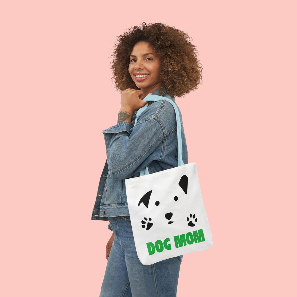 Dog Mom Canvas Tote Bag — Cute Paw Print Dog Face Tote for Pet Lovers