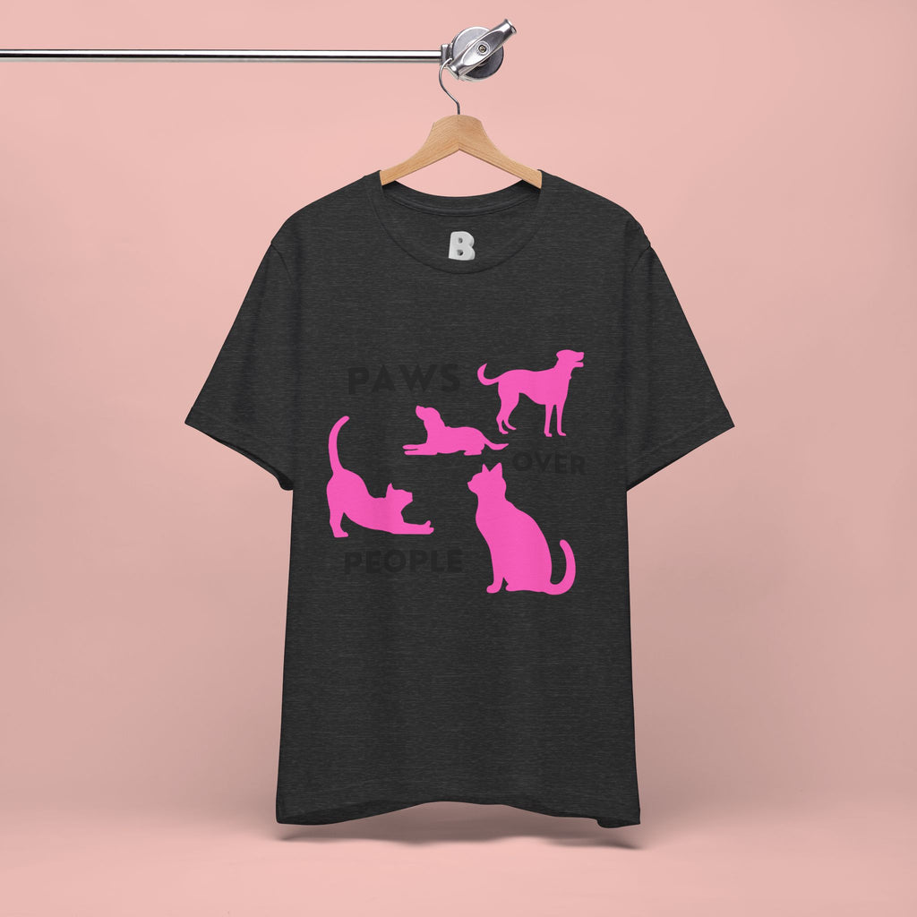 Paws Over People Tee — Pink Cats & Dogs Graphic T-Shirt