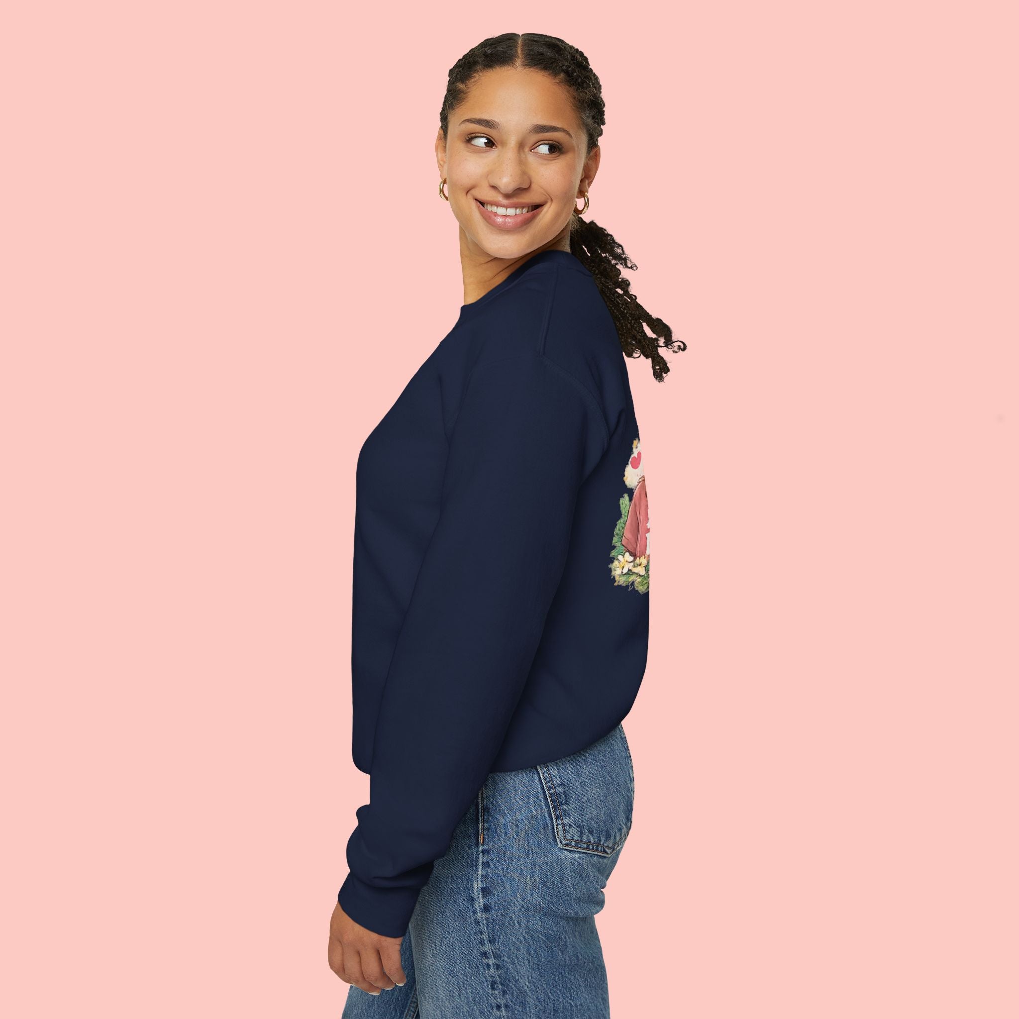 Dog Mom Crewneck Sweatshirt – Cute Floral Paw Print Back Graphic