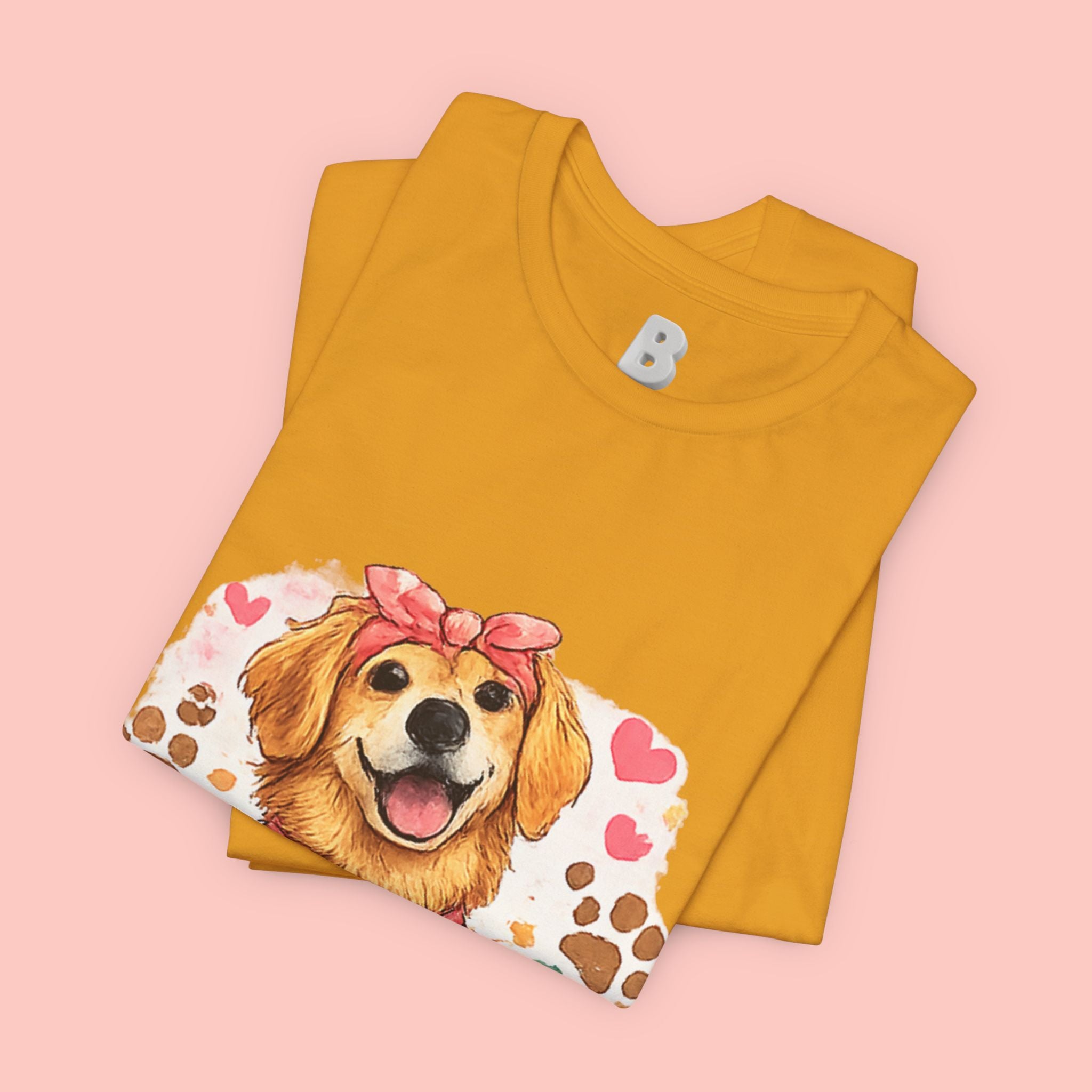 Dog Mom T-Shirt – Cute Golden Retriever Design with Hearts & Paw Prints