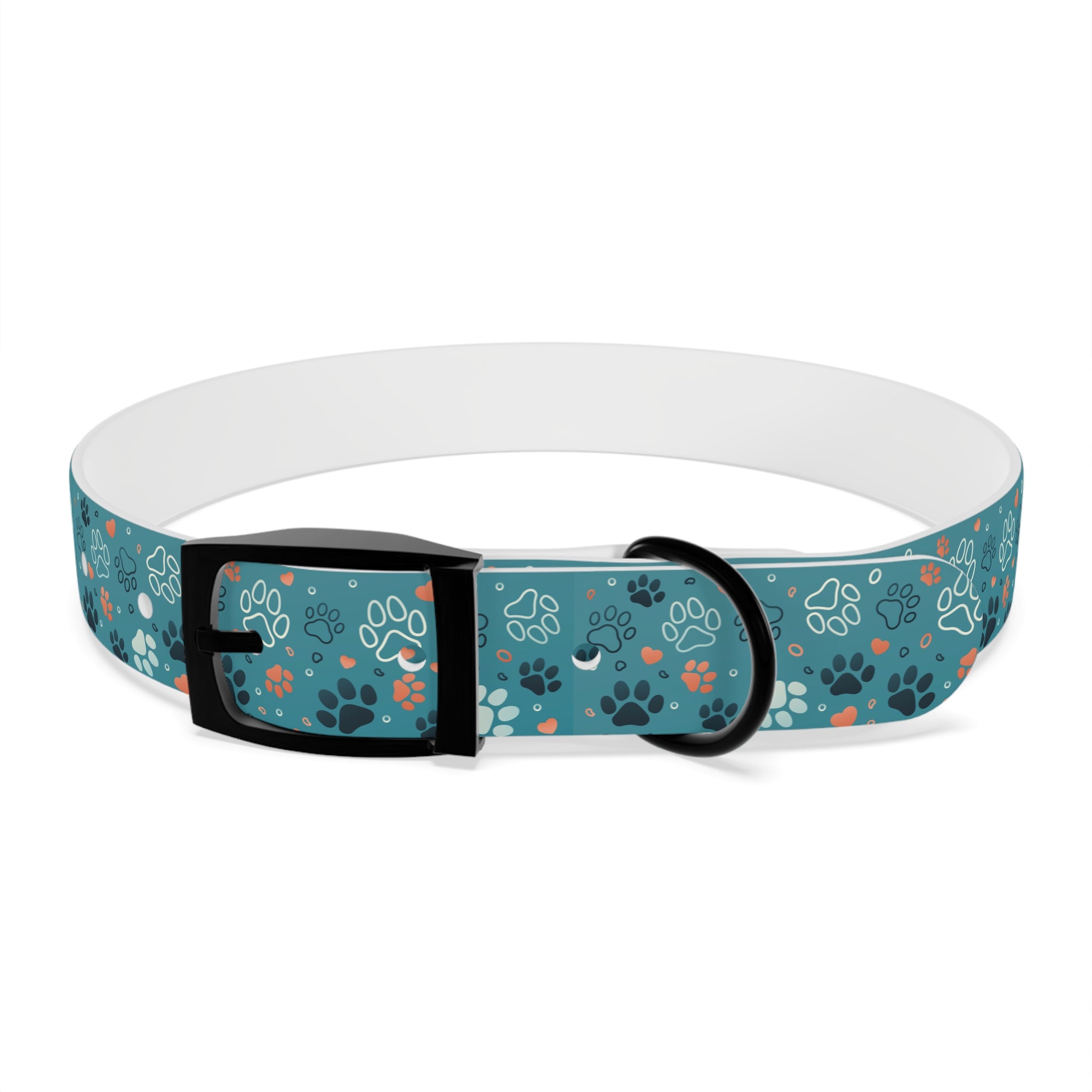Paw Print Dog Collar — Teal Patterned Pet Collar for Small & Medium Dogs