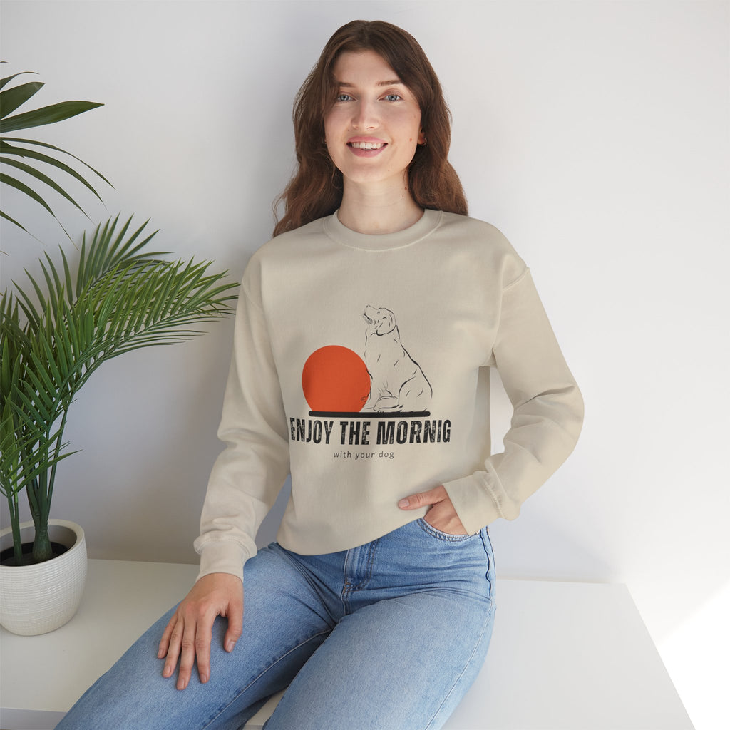 Enjoy the Morning Dog Crewneck Sweatshirt — Sunrise Labrador Graphic