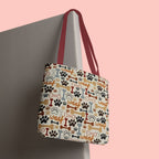 Dog Paw & Bone Pattern Tote Bag — 'Woof' All-Over Print Canvas Tote