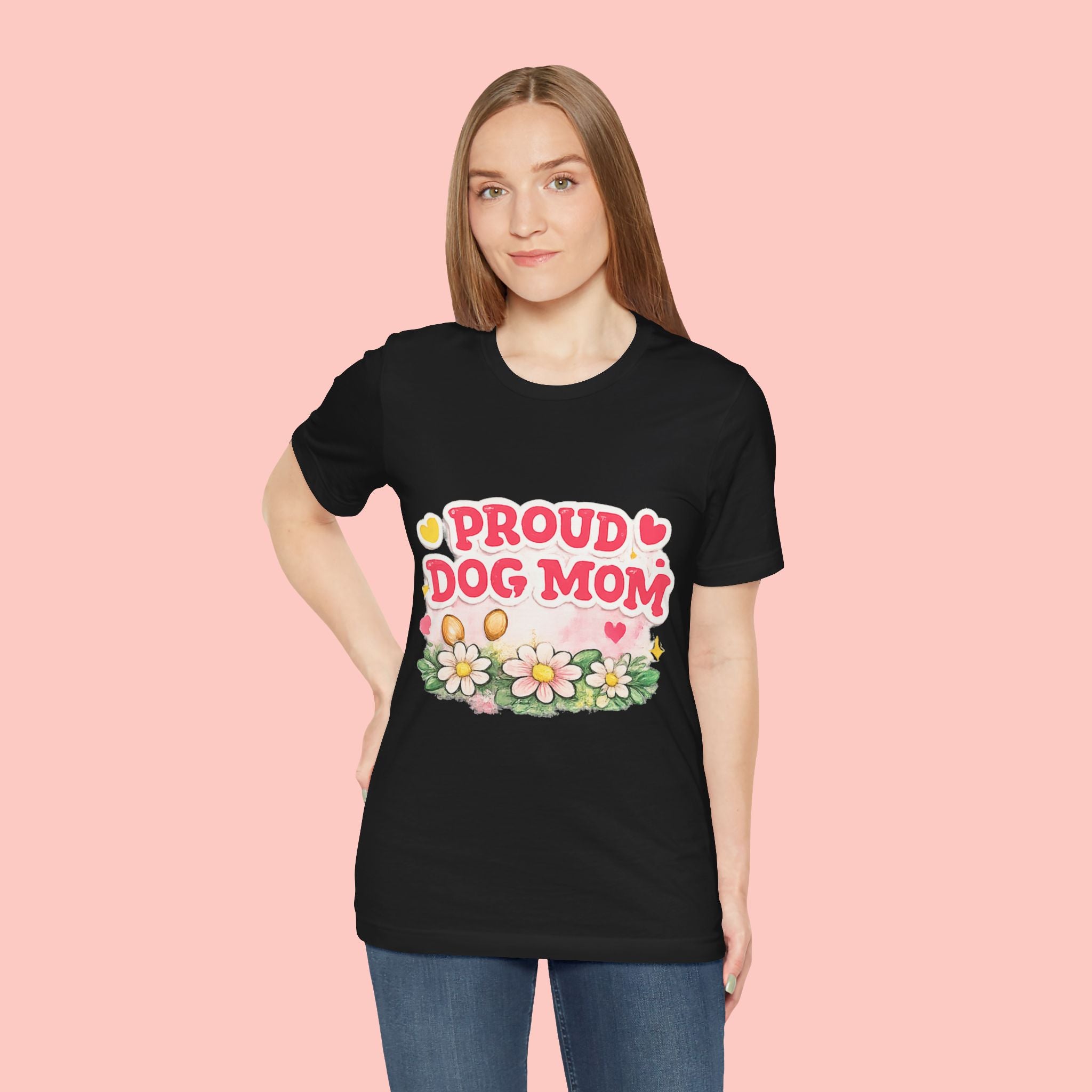 Proud Dog Mom Tee – Floral Retro Heart Design