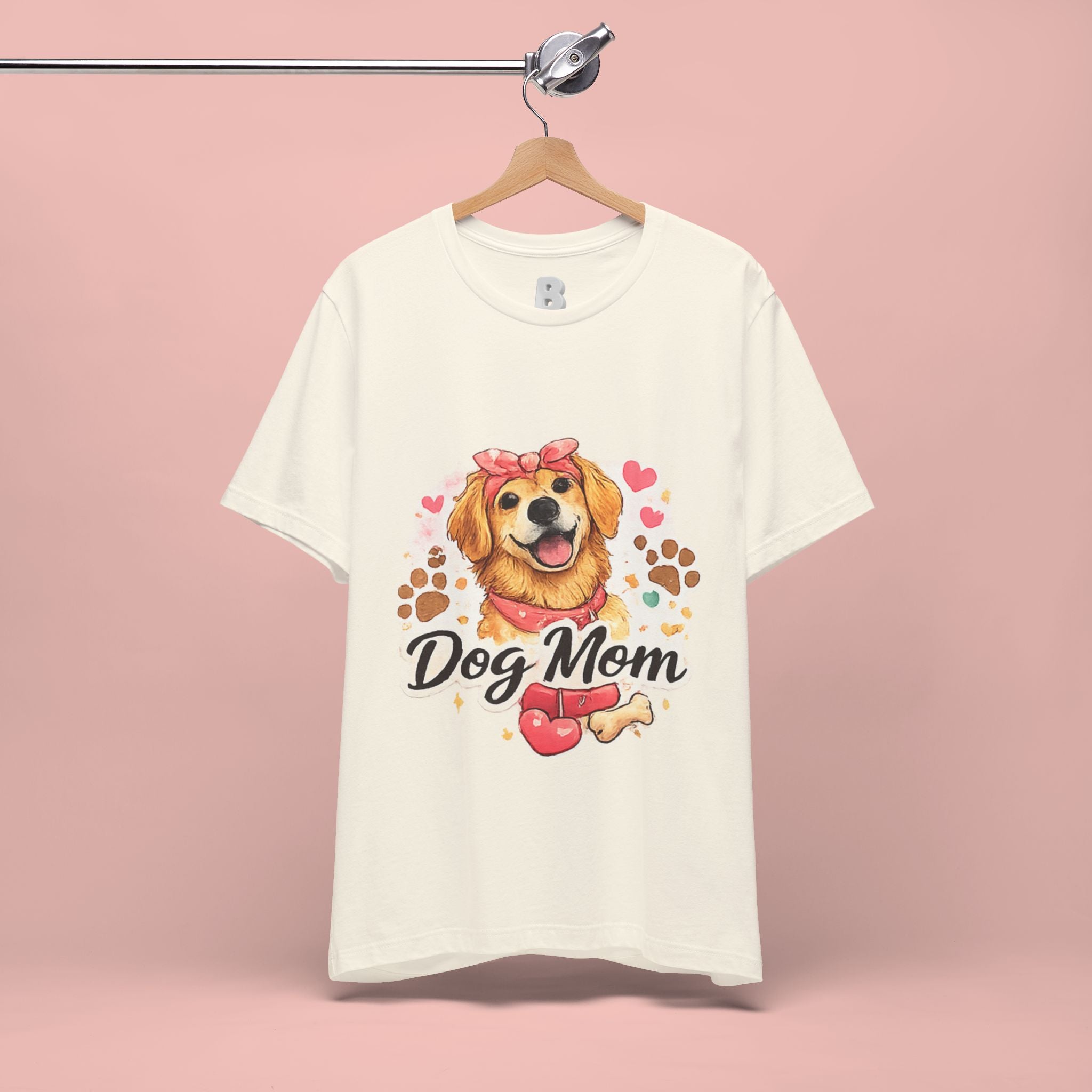 Dog Mom T-Shirt – Cute Golden Retriever Design with Hearts & Paw Prints