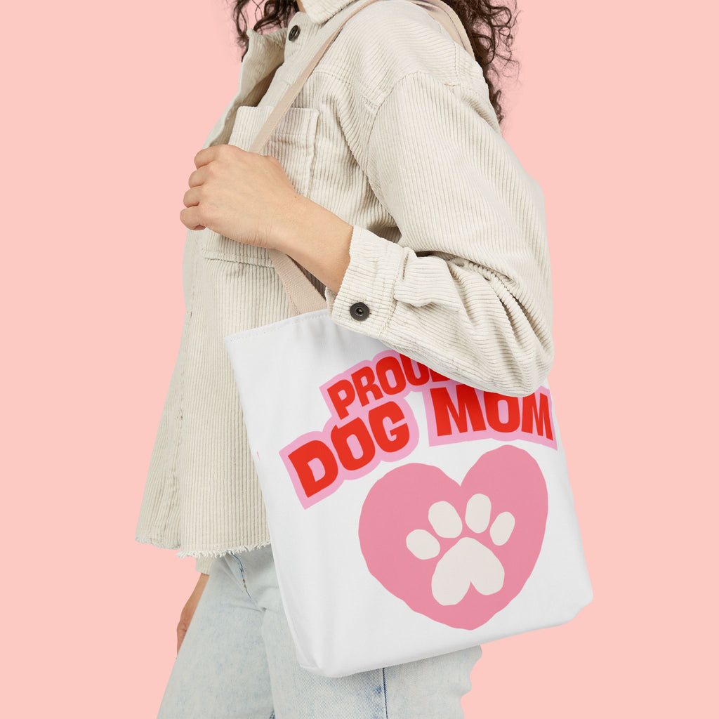 Proud Dog Mom Canvas Tote Bag – Pink Paw Heart Dog Mom Gift