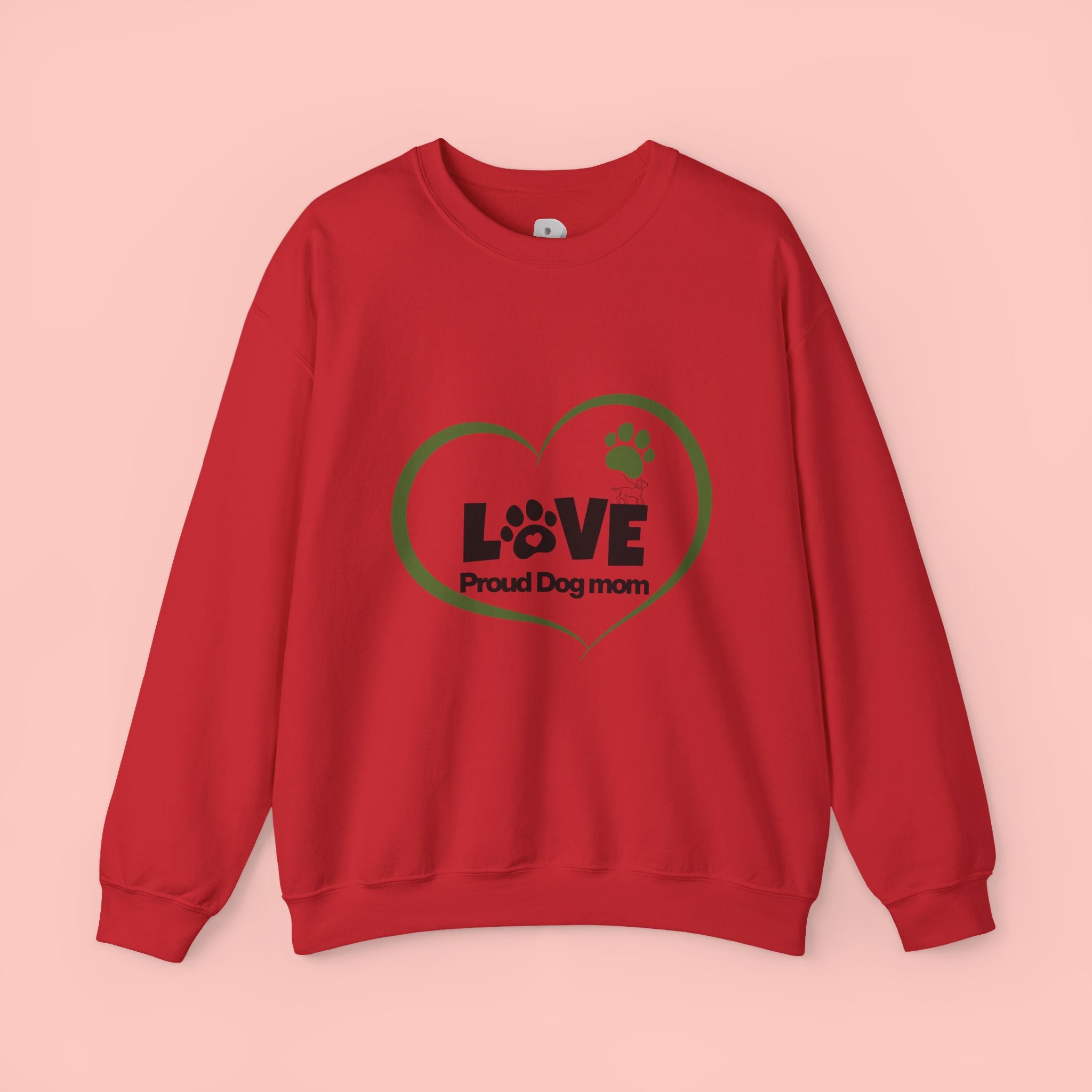 Dog Mom Heart Crewneck Sweatshirt — "LOVE Proud Dog Mom" Graphic