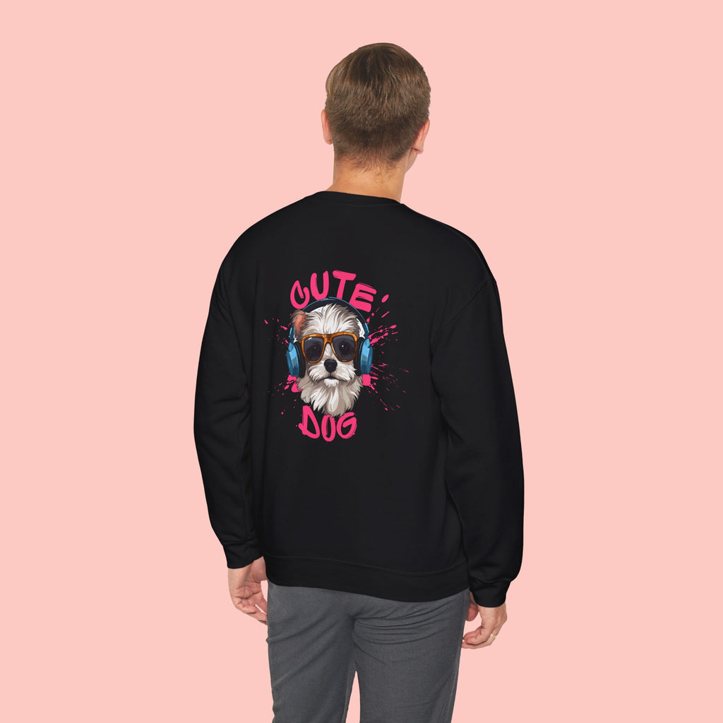 Cute Dog Crewneck Sweatshirt – Cute Dog with Headphones Graphic