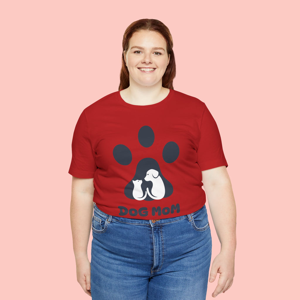Dog Mom T‑Shirt — Paw Print with Dog & Puppy Graphic