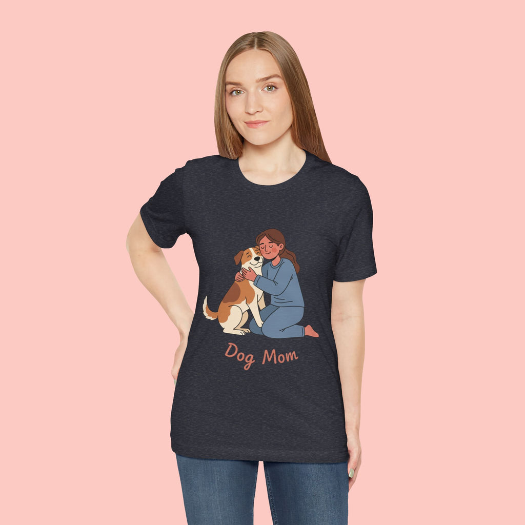 Dog Mom T‑Shirt — Cute Woman Hugging Dog Graphic Tee