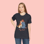 Dog Mom T‑Shirt — Cute Woman Hugging Dog Graphic Tee