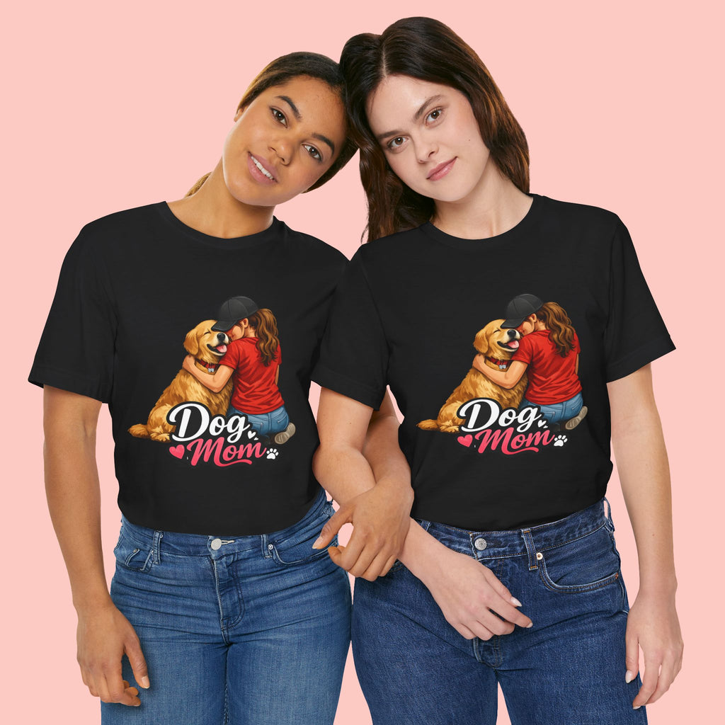 Dog Mom T-Shirt - Cute Woman Hugging Golden Retriever Tee