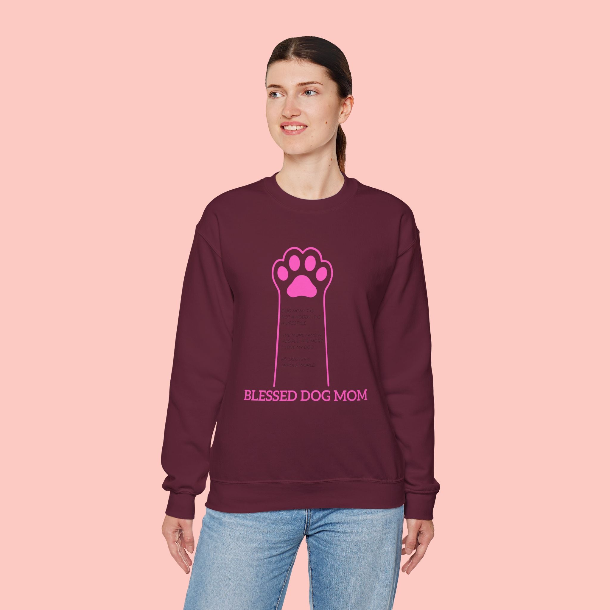 Blessed Dog Mom Crewneck Sweatshirt — Pink Paw Memorial Pullover