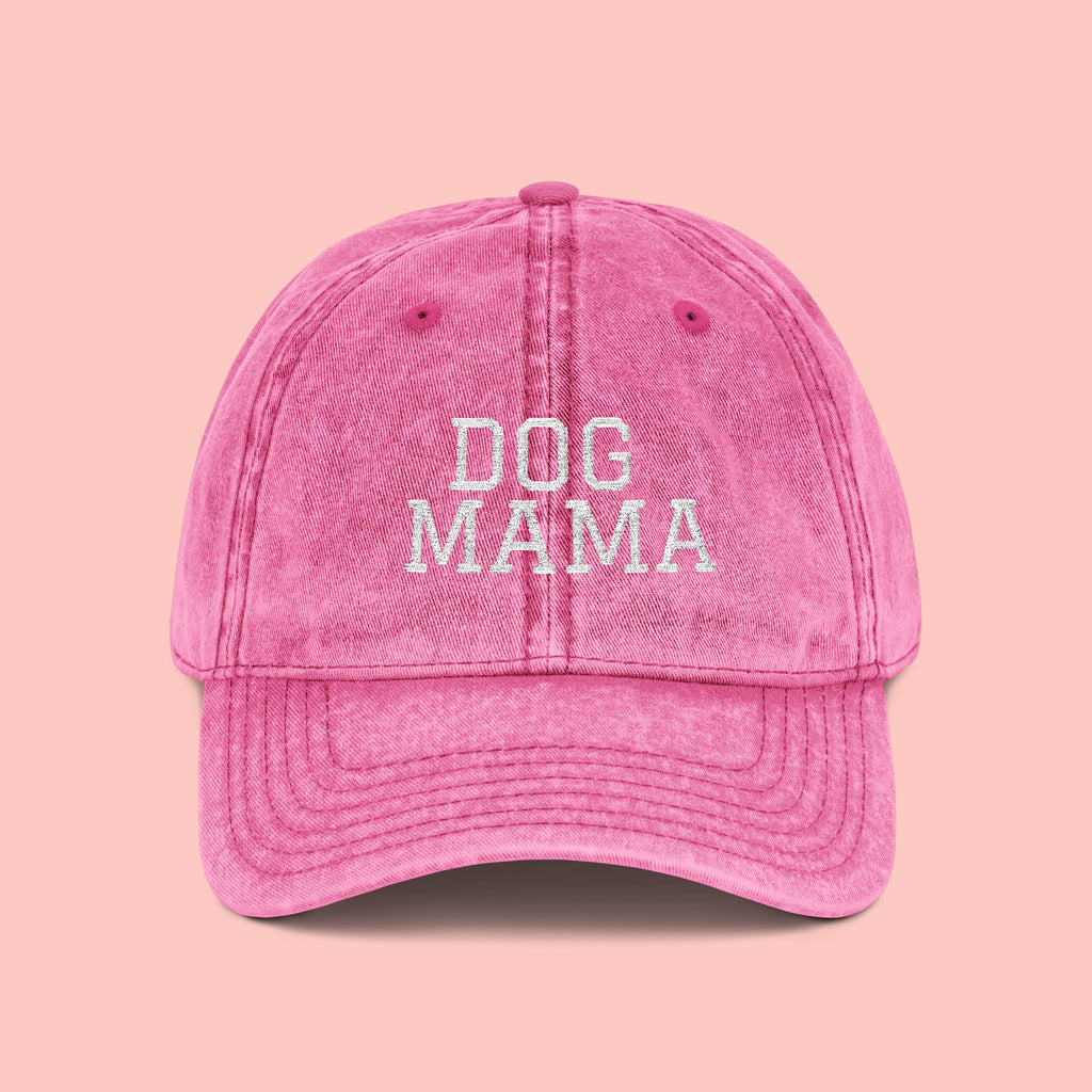 Dog Mama Vintage Embroidered Cap — Washed Baseball Hat for Dog Lovers