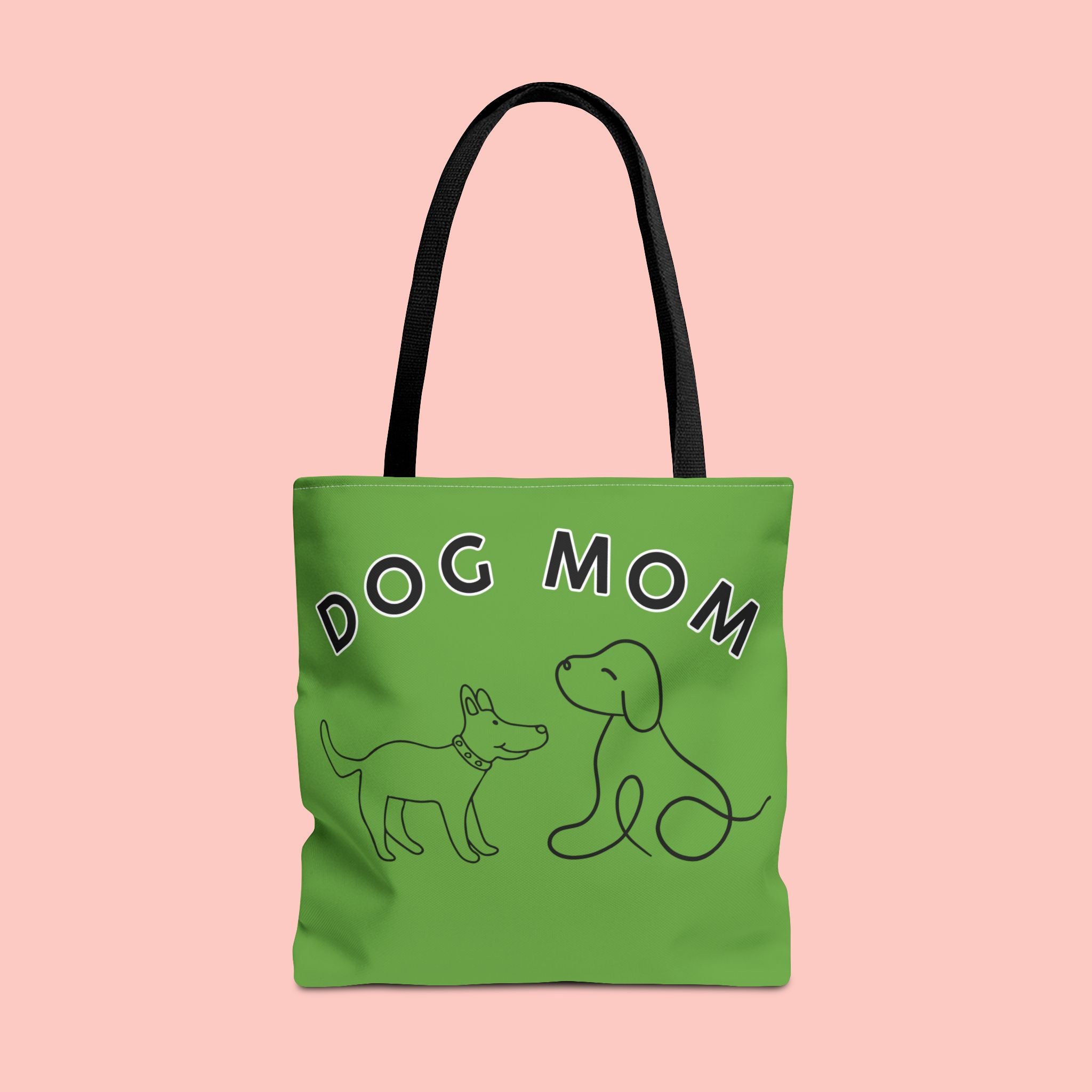 Dog Mom Tote Bag — Green All-Over-Print Cute Line-Drawing Dogs