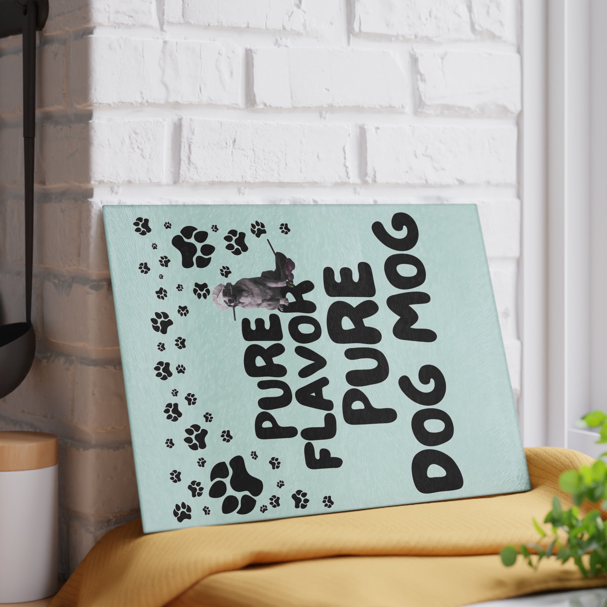 Dog Mom Glass Cutting Board – "Pure Flavor Pure Dog Mom" Paw Print Design