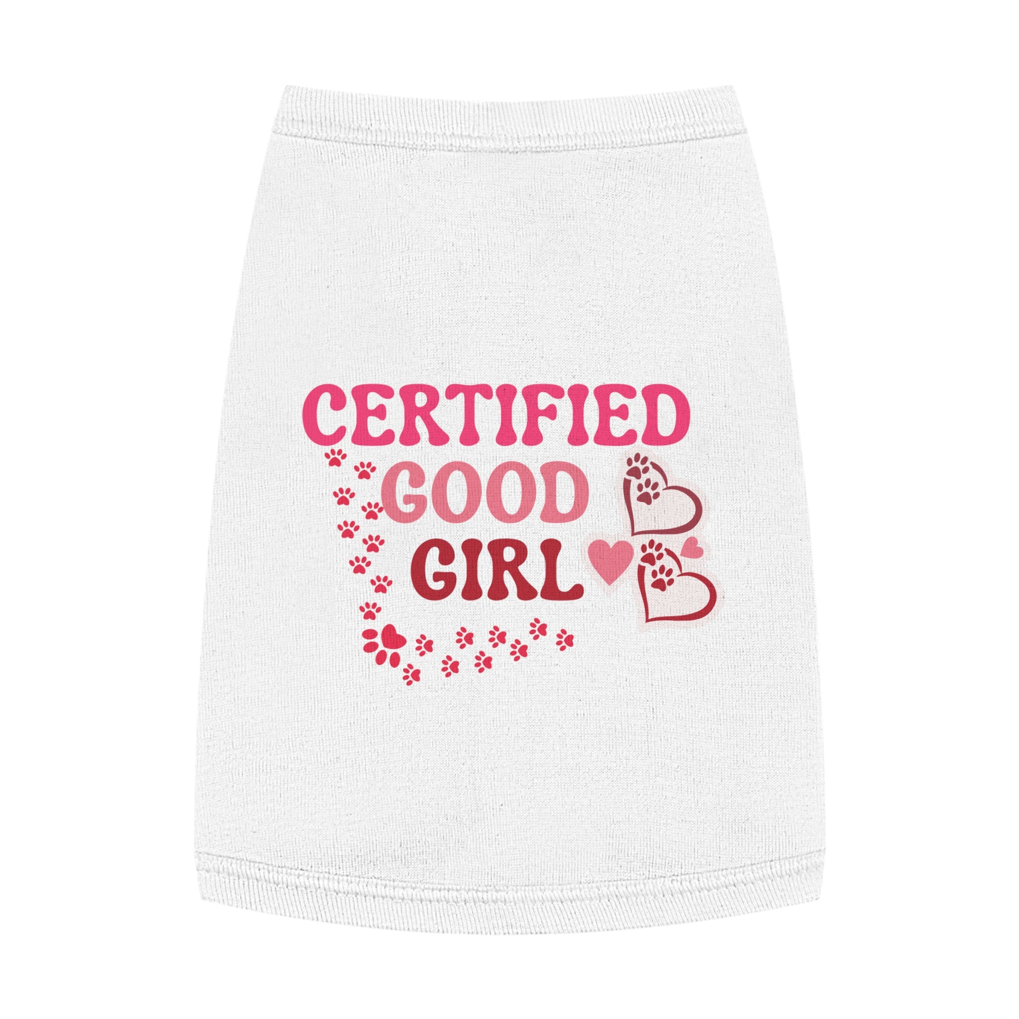 Pet Tank Top — "Certified Good Girl" Pink Paw Hearts Dog Tank