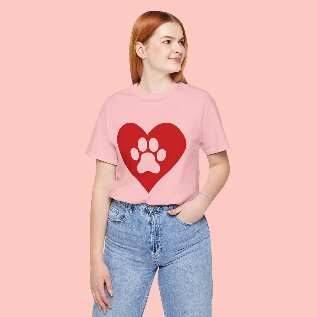 Pet Lover T-Shirt — Red Heart Paw Print Tee