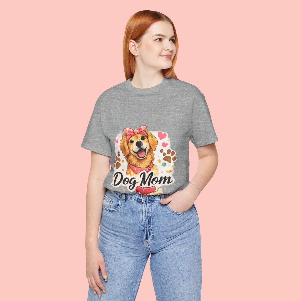 Dog Mom T-Shirt – Cute Golden Retriever Design with Hearts & Paw Prints