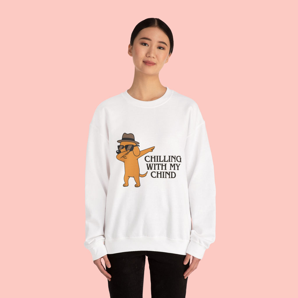 Chilling With My Chind Crewneck Sweatshirt — Funny Dab Dog Graphic Sweatshirt