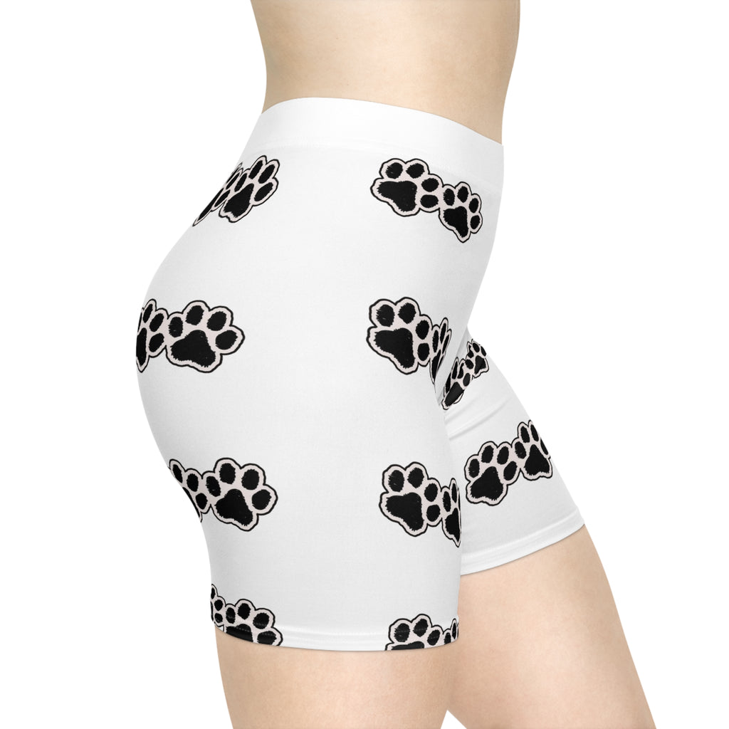 Paw Print Biker Shorts — Women's White Pet Lover Activewear