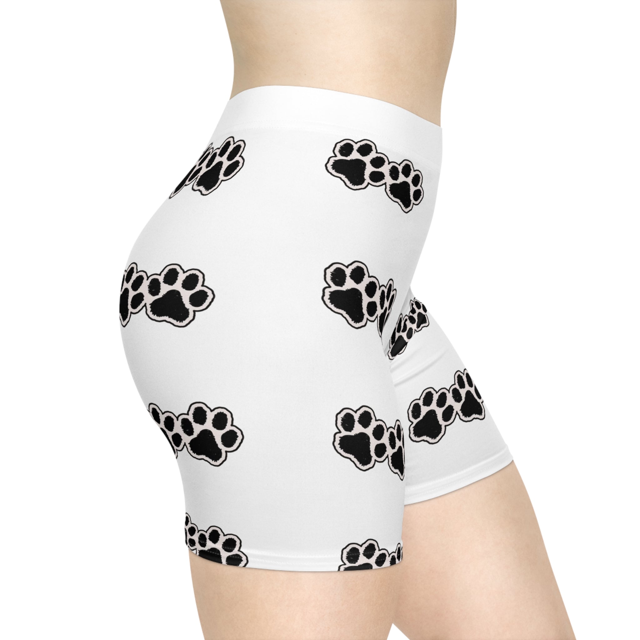 Paw Print Biker Shorts — Women's White Pet Lover Activewear