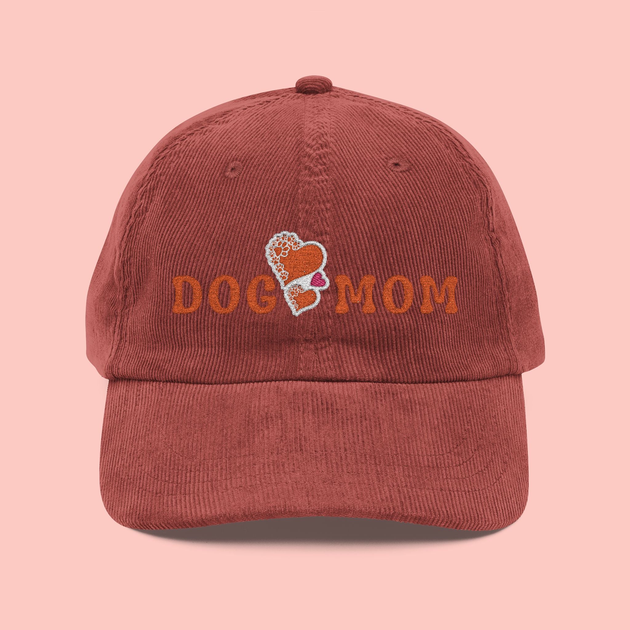 Dog Mom Embroidered Corduroy Cap — Vintage Rust Baseball Hat