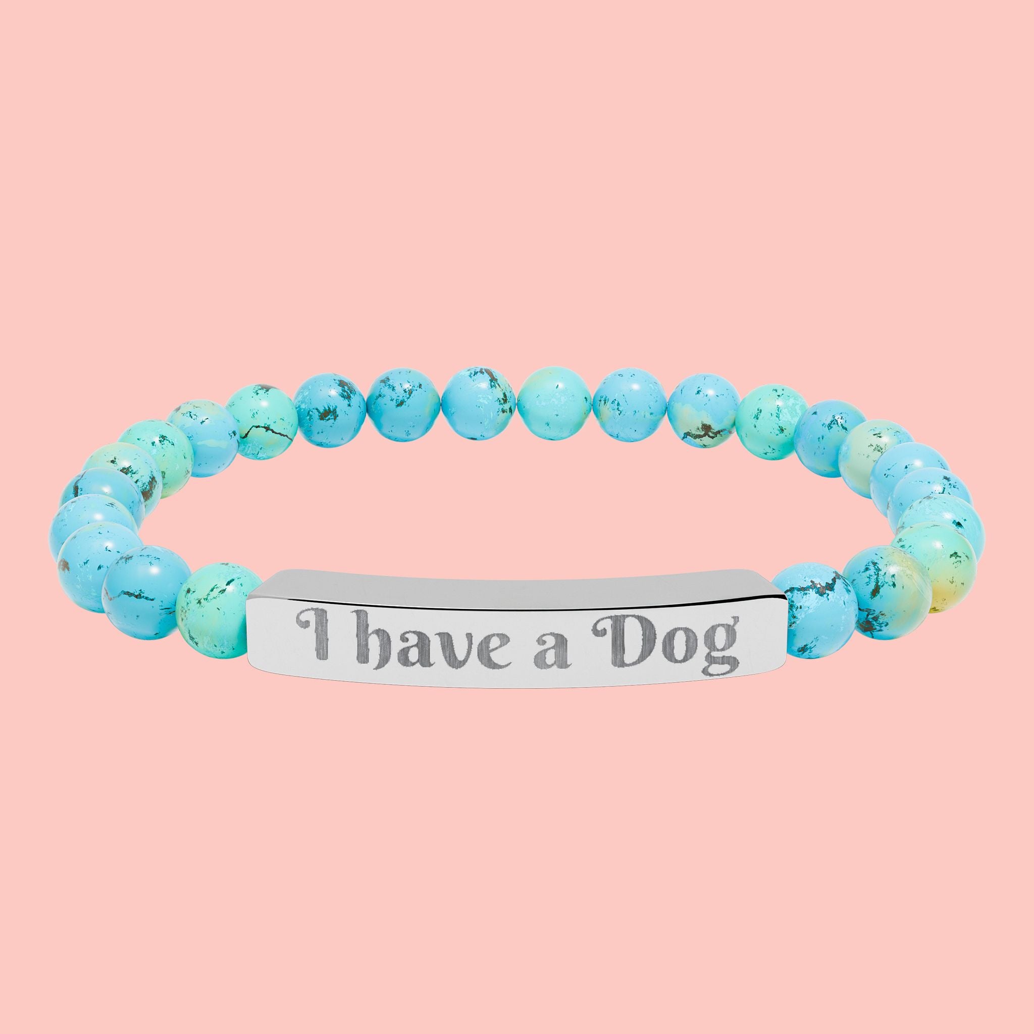 Engraved Natural Stone Stretch Bracelet – "I have a Dog" Bar Bracelet