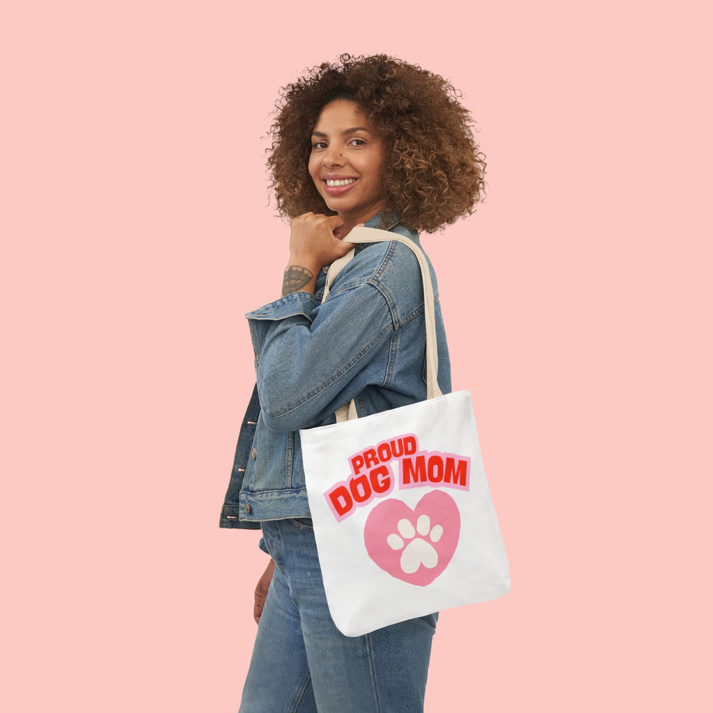 Proud Dog Mom Canvas Tote Bag – Pink Paw Heart Dog Mom Gift