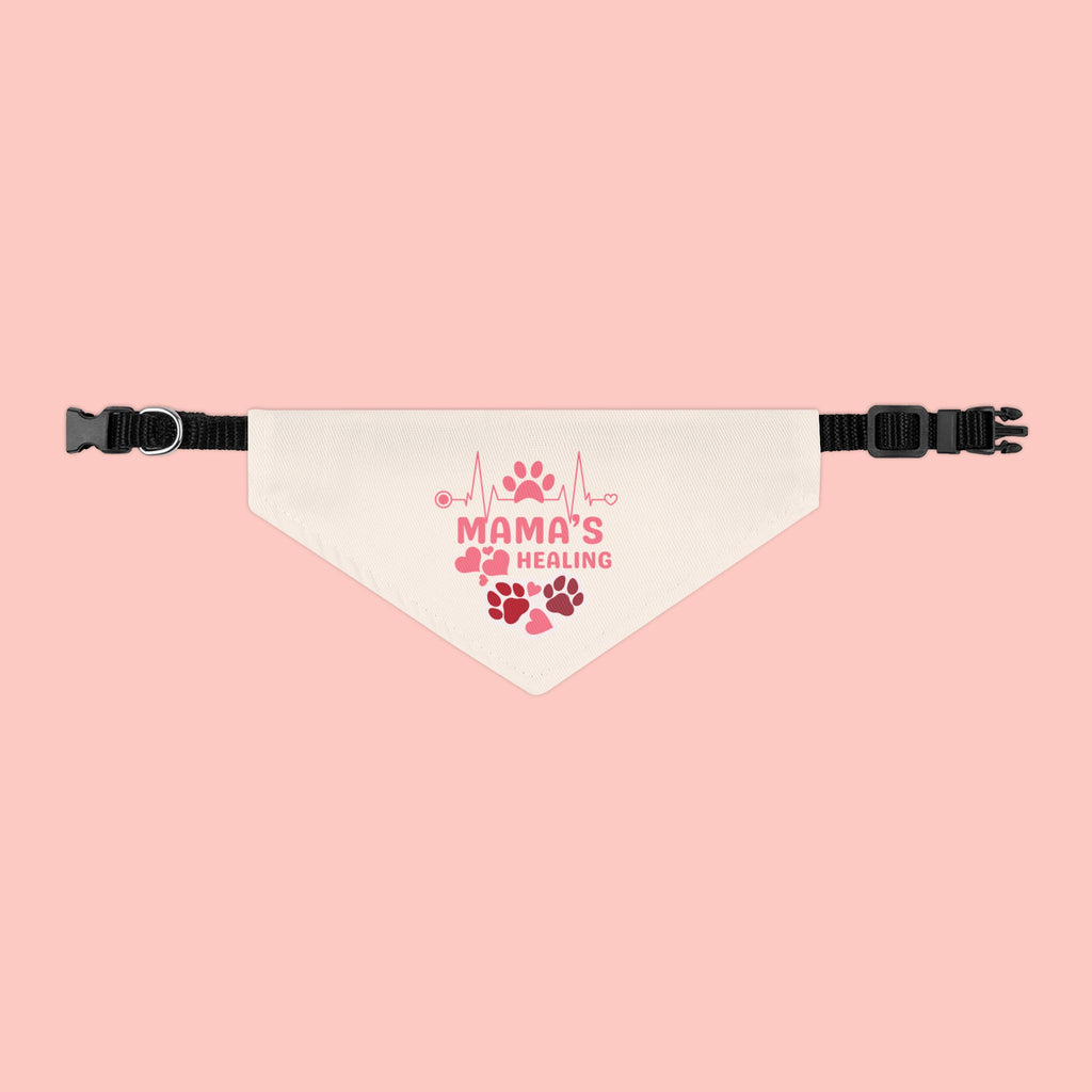 Mama's Healing Pet Bandana Collar — Pink Paw Print Dog & Cat Accessory