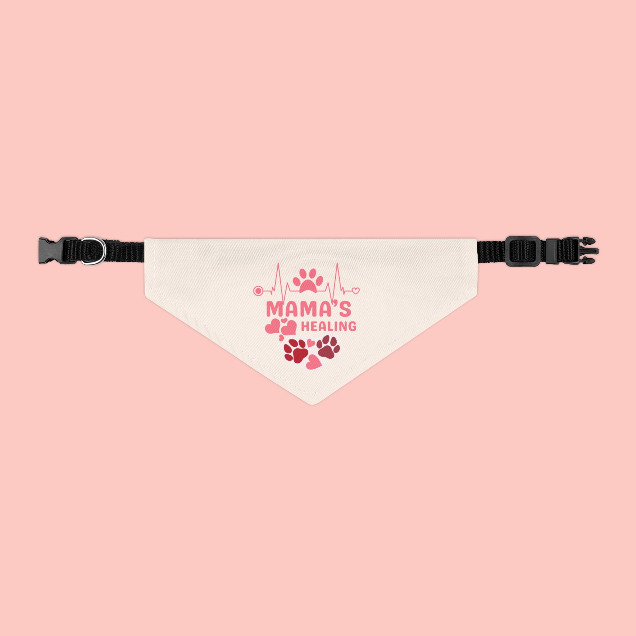 Mama's Healing Pet Bandana Collar — Pink Paw Print Dog & Cat Accessory