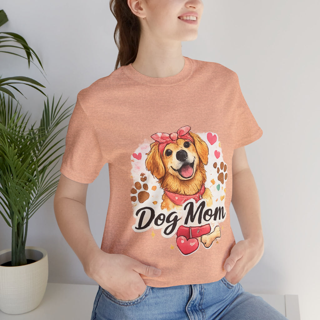Dog Mom T-Shirt – Cute Golden Retriever Design with Hearts & Paw Prints