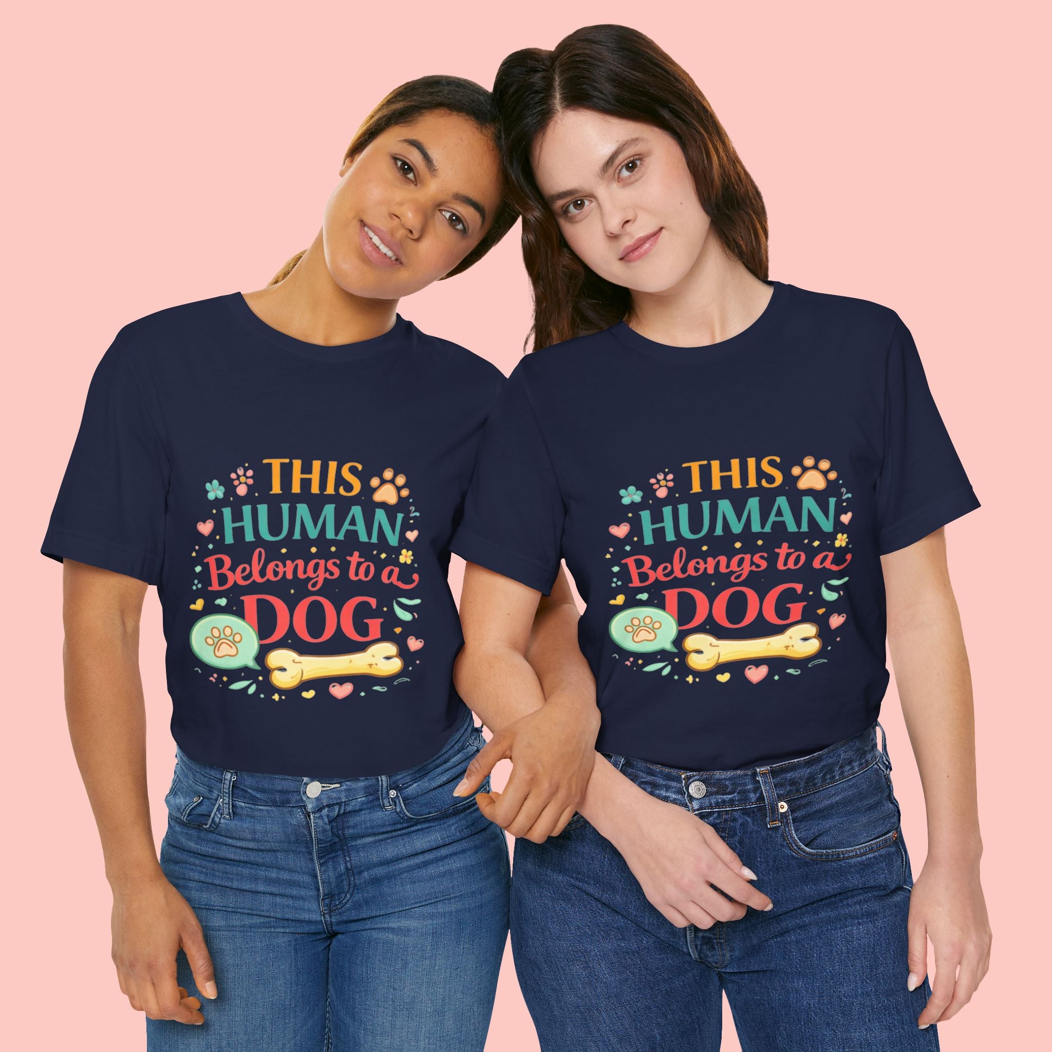 Dog Lover T-Shirt — "This Human Belongs to a Dog" Cute Paw Print Tee