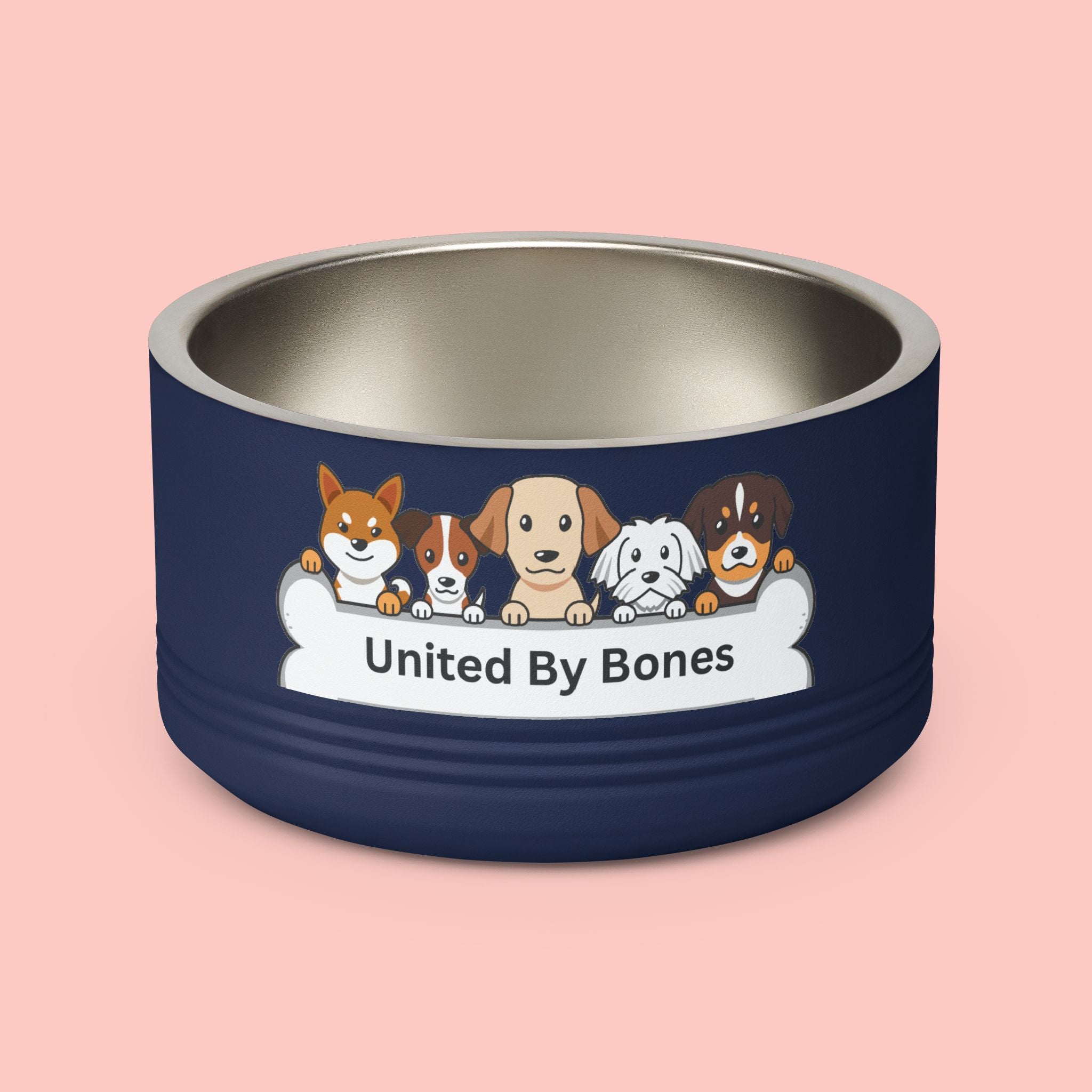 United By Bones 18oz Pet Bowl — Cute Cartoon Dogs Stainless Steel Bowl for Dogs & Cats