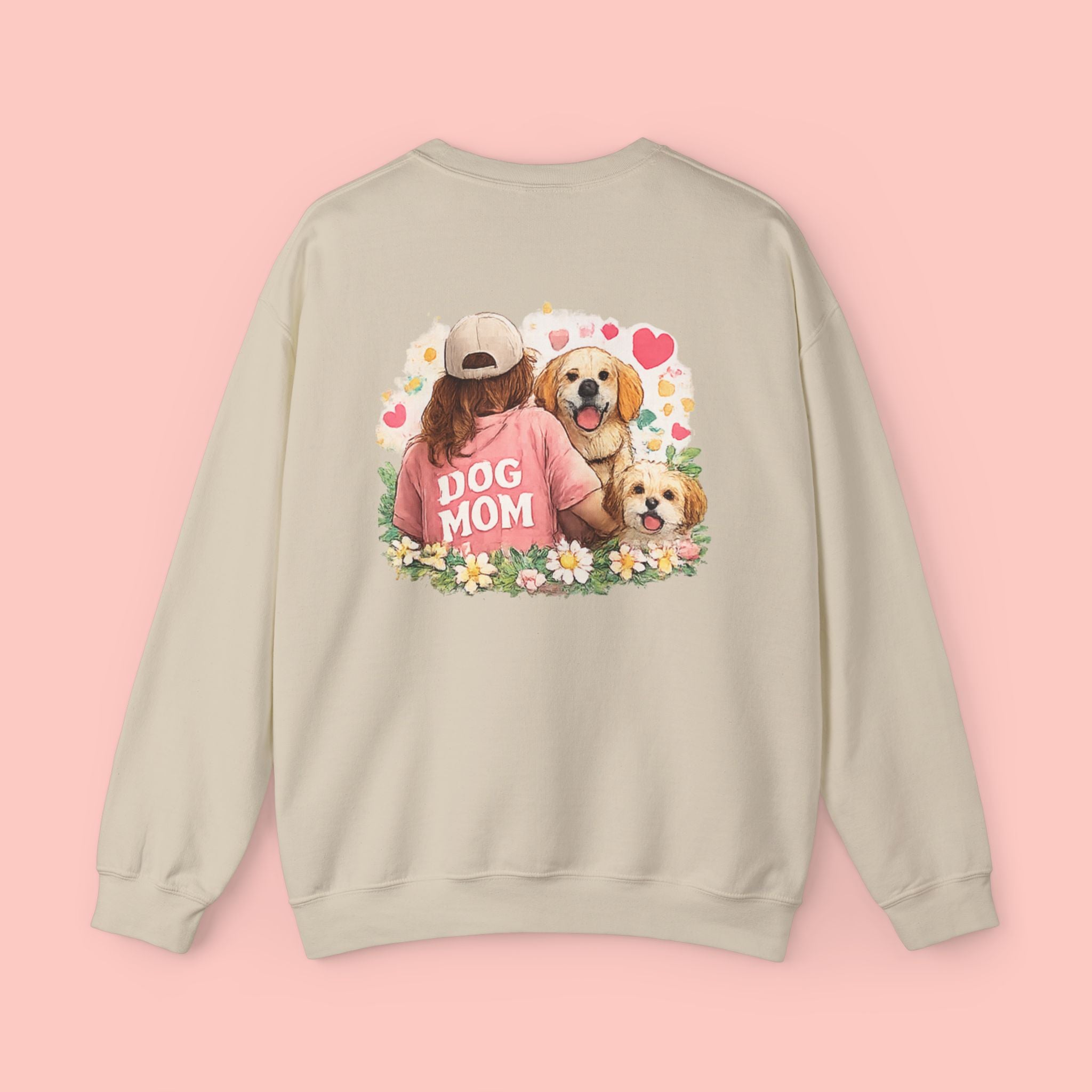 Dog Mom Crewneck Sweatshirt – Cute Floral Paw Print Back Graphic