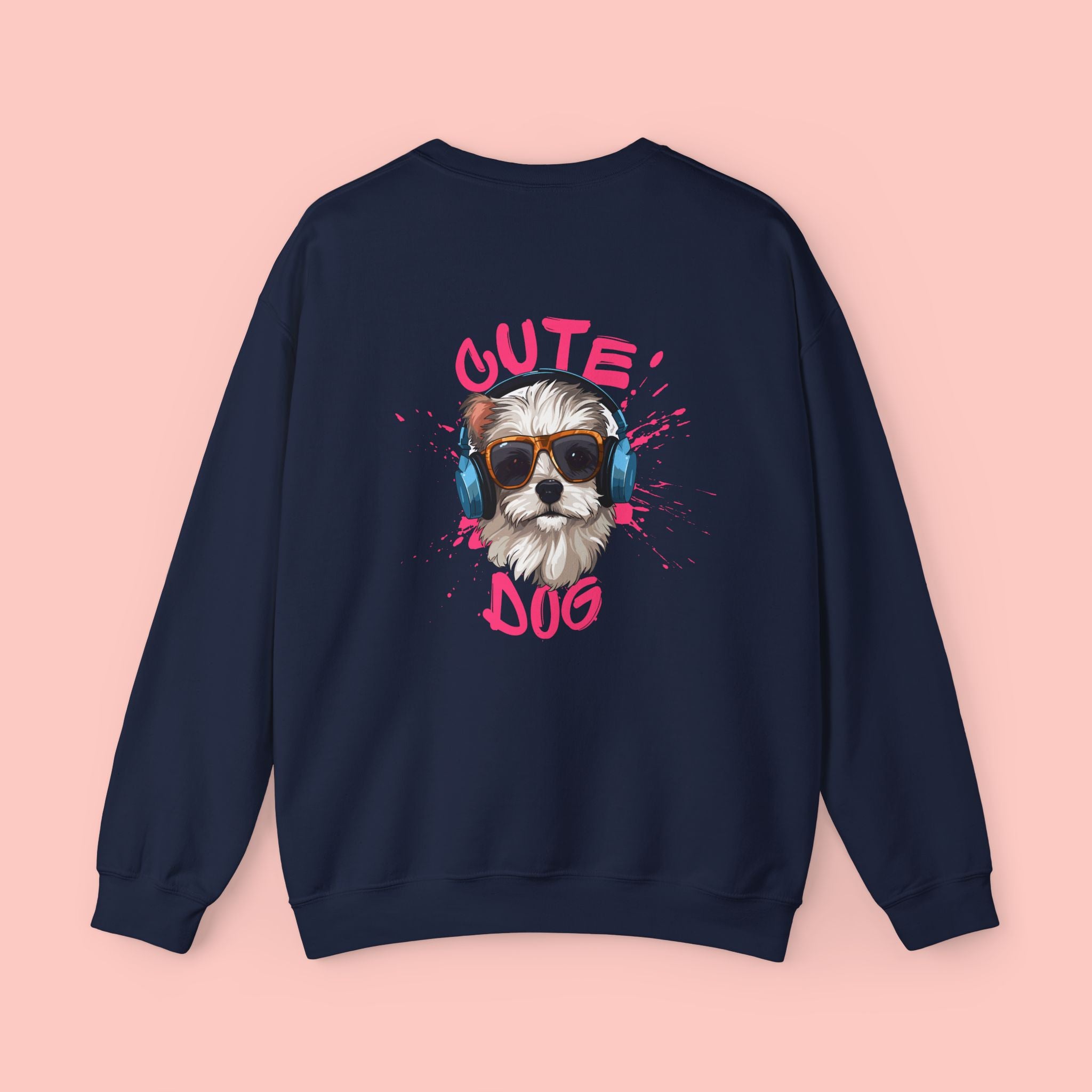 Cute Dog Crewneck Sweatshirt – Cute Dog with Headphones Graphic