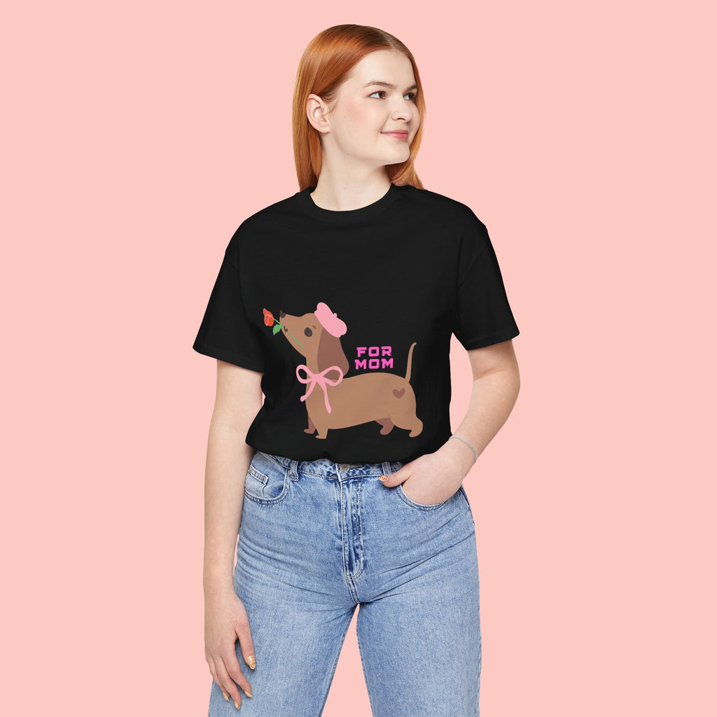 Mommy’s Dachshund Tee – Cute Dog with Rose “For Mom” Shirt