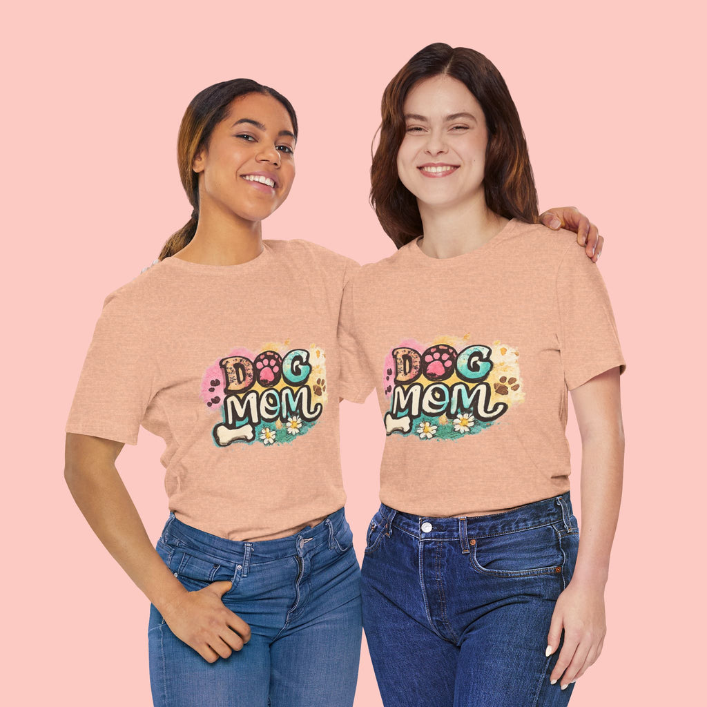 Dog Mom T-Shirt — Colorful Paw Print Graphic Tee for Pet Lovers