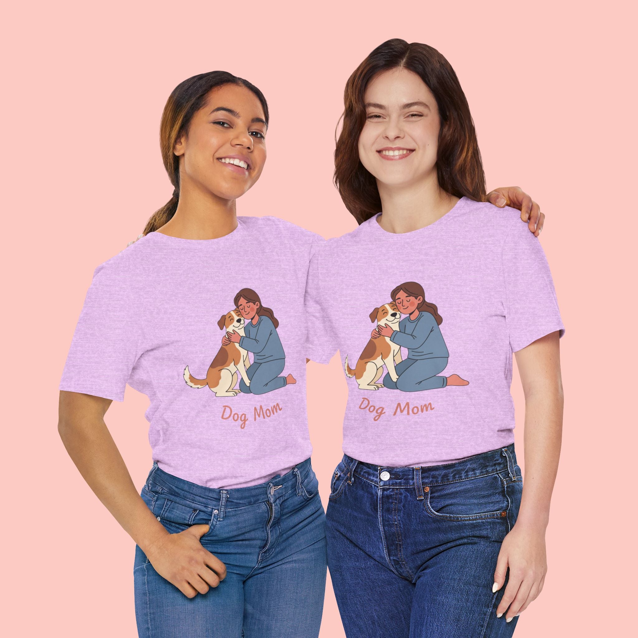 Dog Mom T‑Shirt — Cute Woman Hugging Dog Graphic Tee