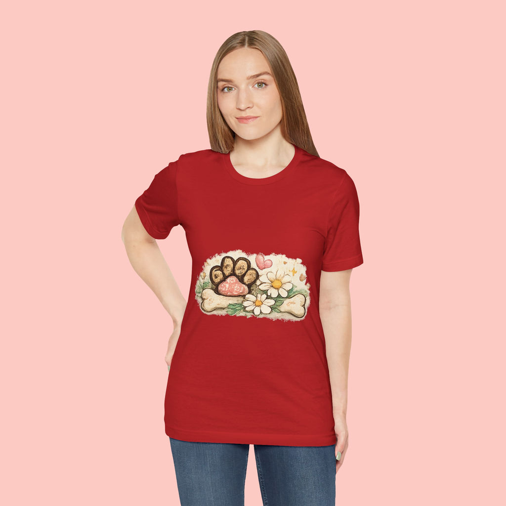Dog Paw Floral T-Shirt — Cute Paw Print, Bone & Daisies Tee