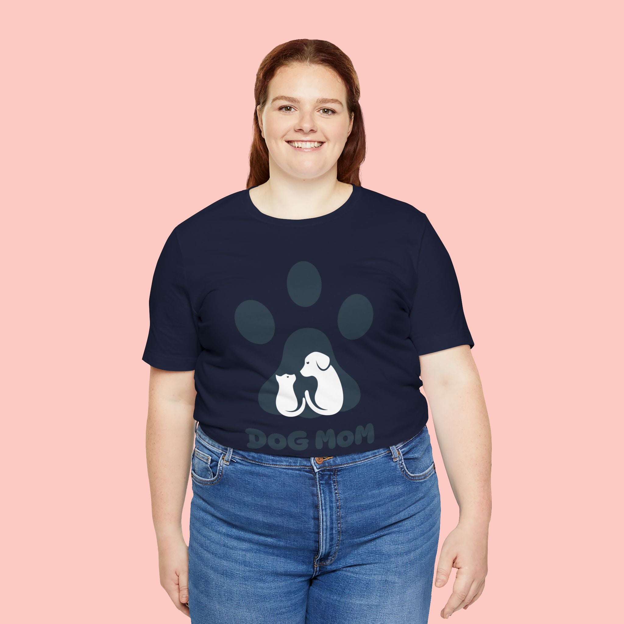 Dog Mom T‑Shirt — Paw Print with Dog & Puppy Graphic