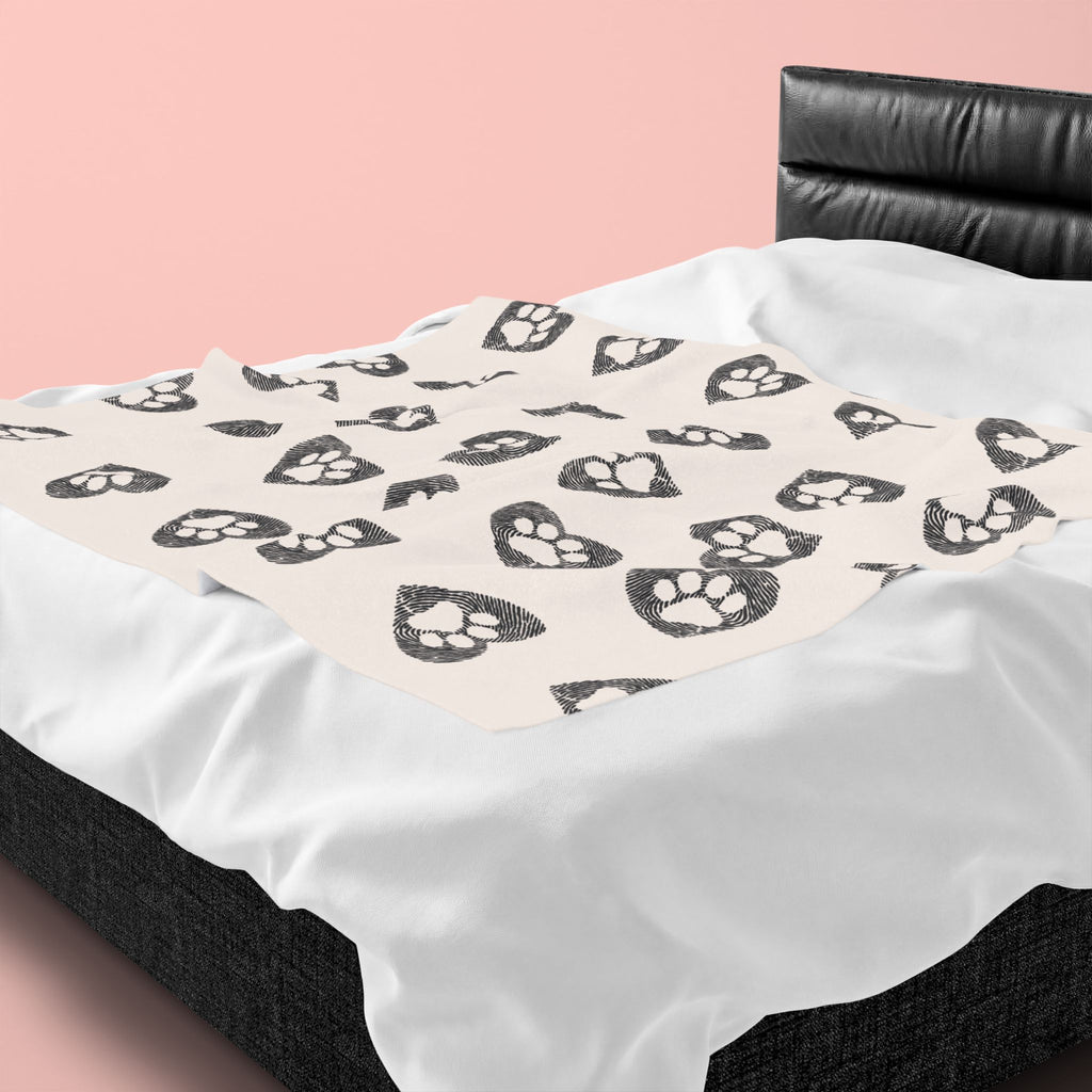 Paw Heart Velveteen Plush Blanket — Soft Cozy Pet Lover Throw