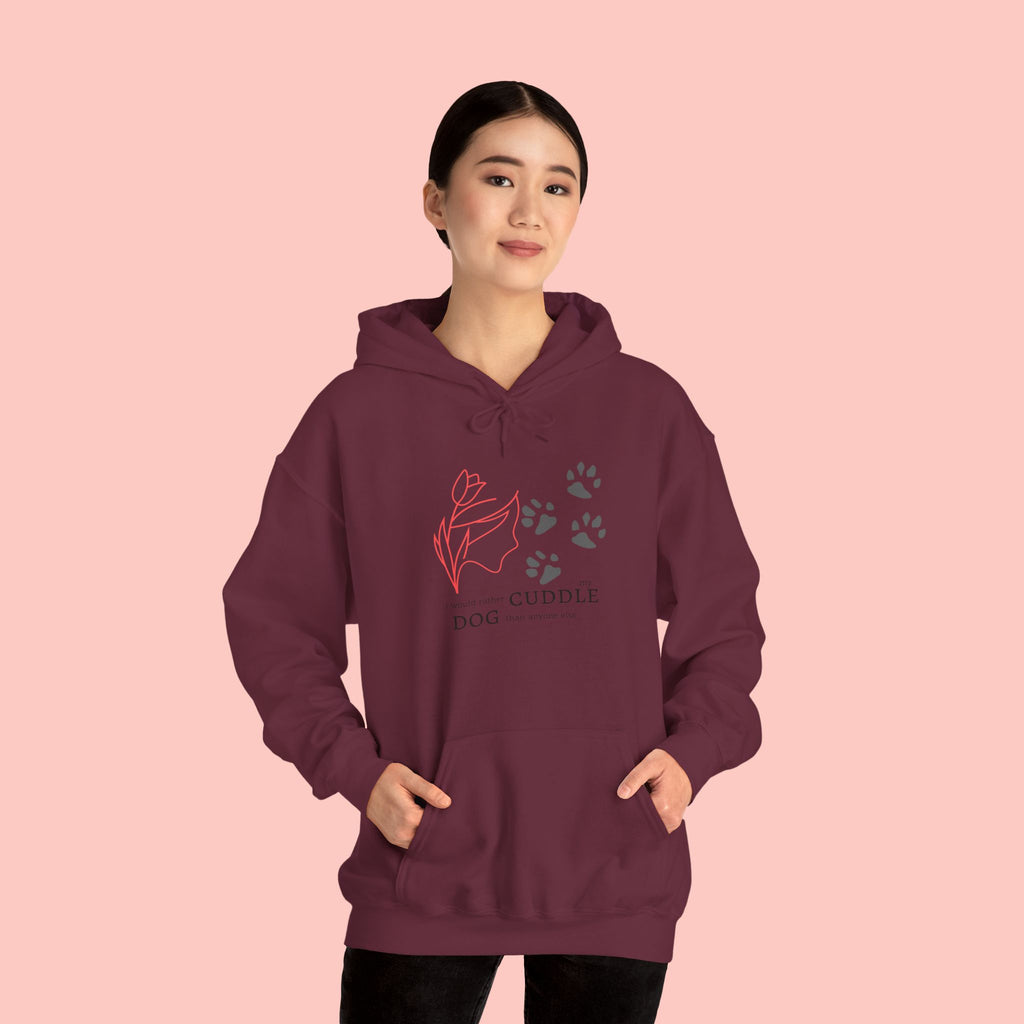Dog Cuddle Hoodie – Minimal Paw Print & Script Pet Lover Sweatshirt